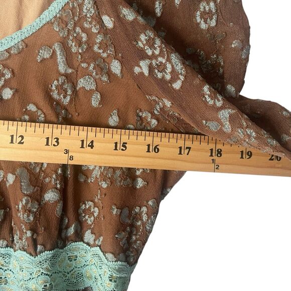 ivu jane Y2k Women's SIze Large Brown Babydoll Lace Floral Hippie Retro Blouse - Picture 8 of 9